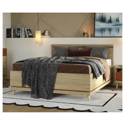 Meublorama Lit NOKI 180x200 cm chene clair et moka Style scandinave sans sommier Best