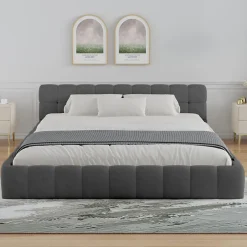 Concept Usine Lit nuage 160x200cm en velours gris - KANSAS Sale