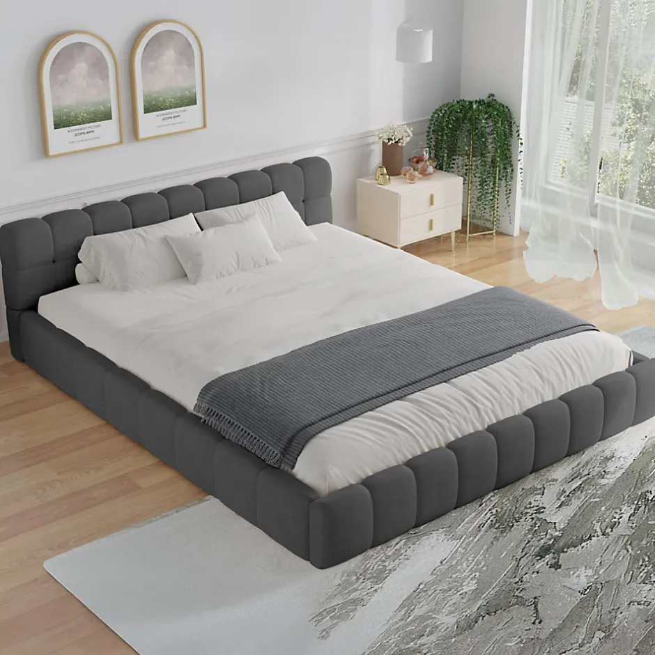 Concept Usine Lit nuage 160x200cm en velours gris - KANSAS Sale