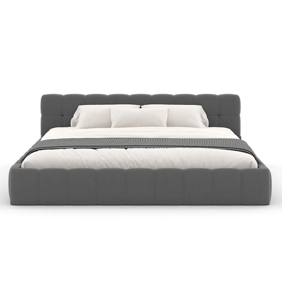 Concept Usine Lit nuage 160x200cm en velours gris - KANSAS Sale