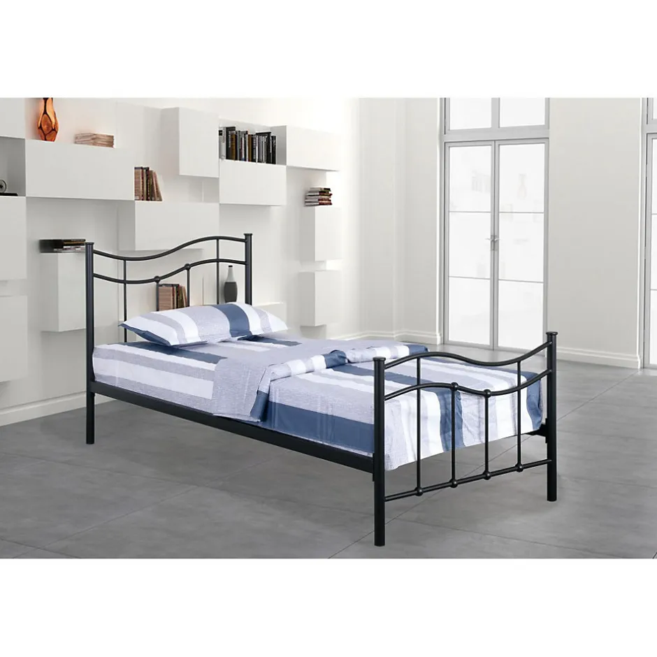 Meublorama Lit ODETTE 90x190 cm Structure en métal Sommier inclus Style authentique