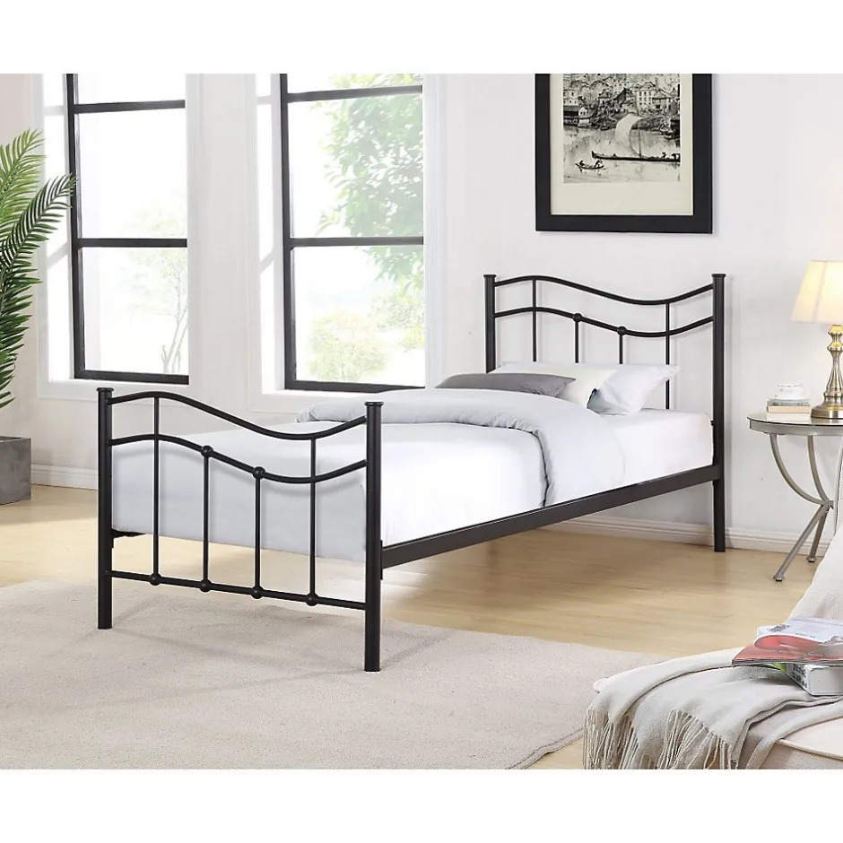 Meublorama Lit ODETTE 90x190 cm Structure en métal Sommier inclus Style authentique