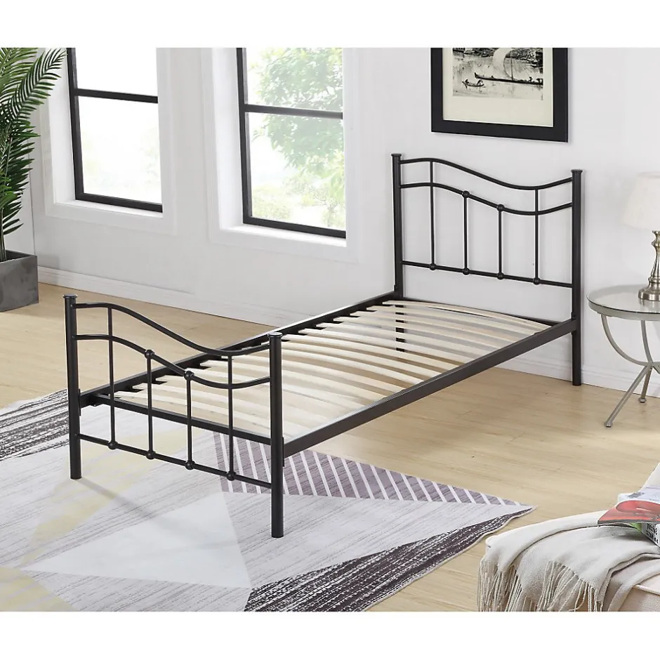 Meublorama Lit ODETTE 90x190 cm Structure en métal Sommier inclus Style authentique