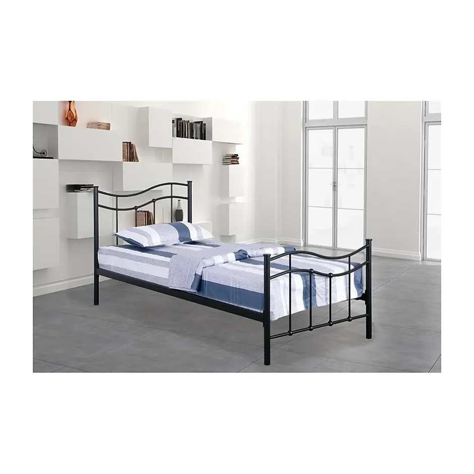 Meublorama Lit ODETTE 90x200 cm en métal coloris noir avec sommier. Online