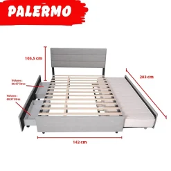 Weber Industries Lit PALERMO 140x200 +1 sommier+2 tiroirs+1 tiroir lit 90x190 / Gris clair Online