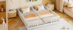 Enfant Fortuna lai Lit Panneau 90x200cm, Avec Grillage, Sans Sommier, Pin, Style Minimaliste, Blanc