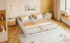 Enfant Fortuna lai Lit Panneau 90x200cm, Avec Grillage, Sans Sommier, Pin, Style Minimaliste, Blanc