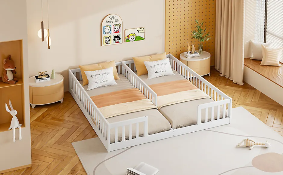 Enfant Fortuna lai Lit Panneau 90x200cm, Avec Grillage, Sans Sommier, Pin, Style Minimaliste, Blanc