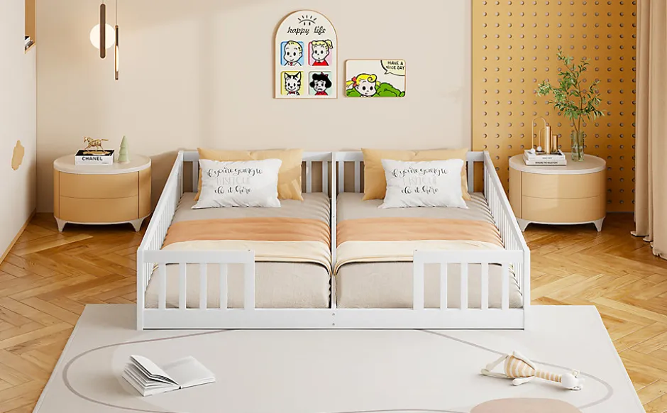 Enfant Fortuna lai Lit Panneau 90x200cm, Avec Grillage, Sans Sommier, Pin, Style Minimaliste, Blanc
