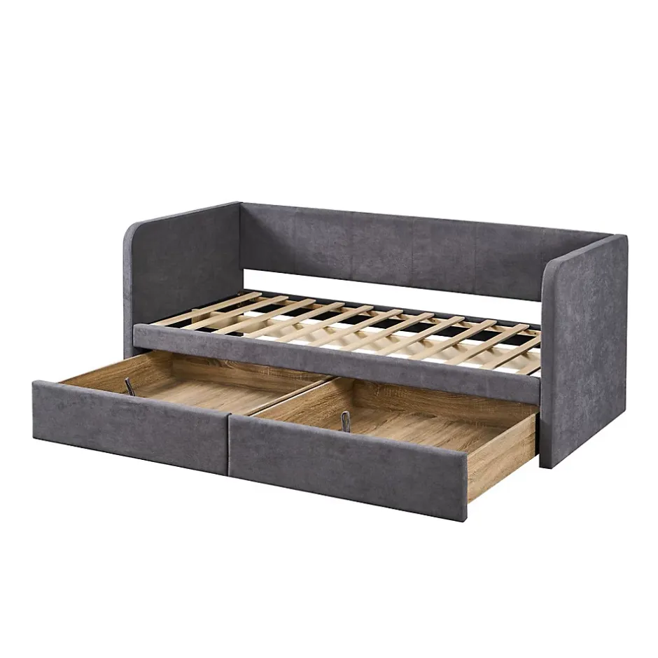 Meublorama Lit PARME 90x200 cm Tissu gris Sommier inclus Design moderne et structure robuste Discount