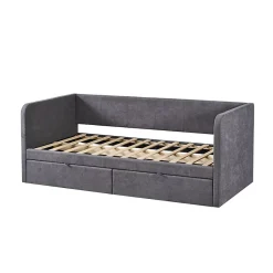 Meublorama Lit PARME 90x200 cm Tissu gris Sommier inclus Design moderne et structure robuste Discount