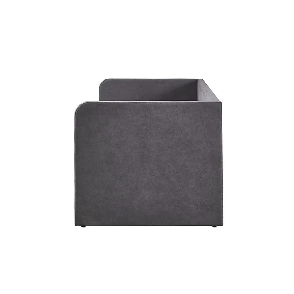 Meublorama Lit PARME 90x200 cm Tissu gris Sommier inclus Design moderne et structure robuste Discount