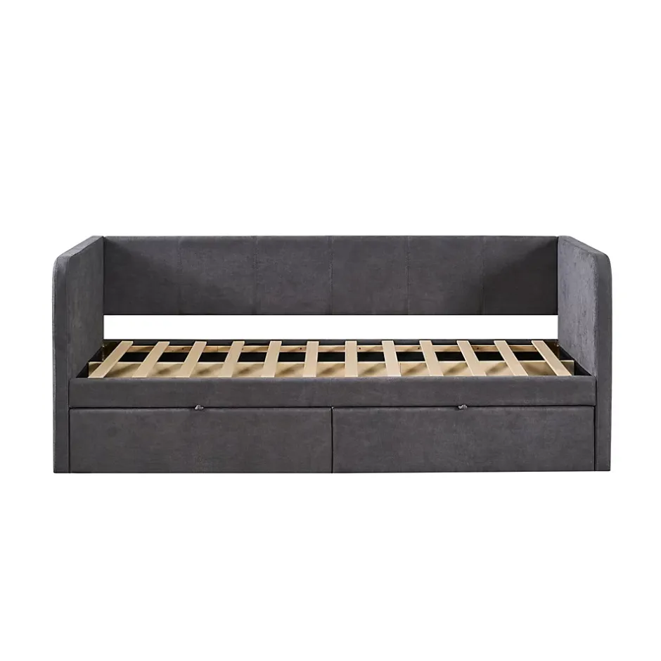 Meublorama Lit PARME 90x200 cm Tissu gris Sommier inclus Design moderne et structure robuste Discount