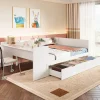 Enfant Fortuna lai Lit Plat 140x200cm, Bureau, 2 Tiroirs, Pin + Panneau, Sans Matelas, Blanc