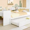 Fortuna lai Lit Plat 140x200cm, Bureau, Lit Escamotable, 2 Tiroirs, Pin + Panneau, Blanc New
