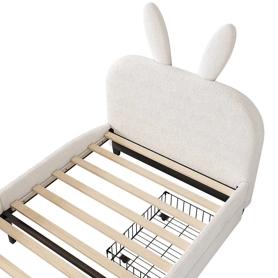 Blackcolors Lit Plat 90x200cm Laine Mouton Forme Lapin Blanc Clearance