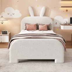 Blackcolors Lit Plat 90x200cm Laine Mouton Forme Lapin Blanc Clearance