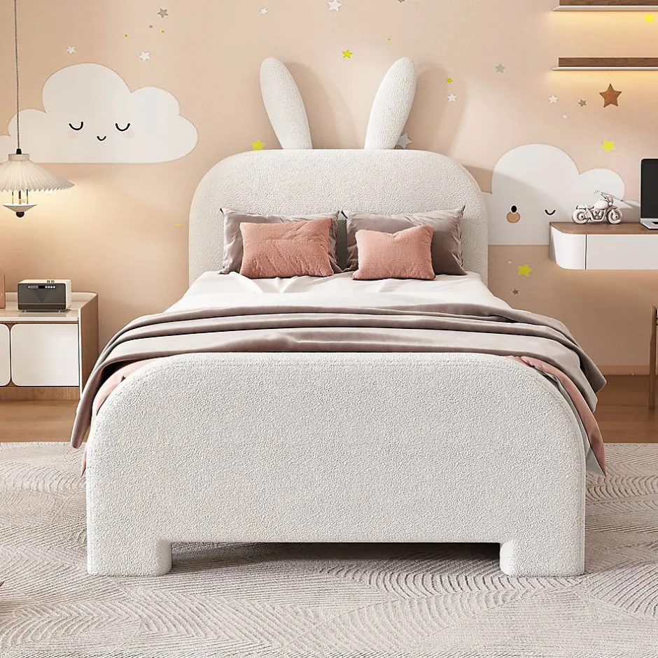 Blackcolors Lit Plat 90x200cm Laine Mouton Forme Lapin Blanc Clearance