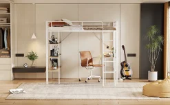 Enfant Fortuna lai Lit Plat 160x200cm, Rembourré, LED Ambiant, USB, Grande Capacité de Rangement, Gris