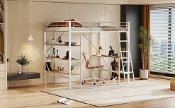 Enfant Fortuna lai Lit Plat 160x200cm, Rembourré, LED Ambiant, USB, Grande Capacité de Rangement, Gris