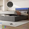 Enfant Fortuna lai Lit Plat 160x200cm, Rembourré, LED Ambiant, USB, Grande Capacité de Rangement, Blanc