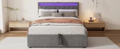 Enfant Fortuna lai Lit Plat 160x200cm, Rembourré, LED Ambiant, USB, Grande Capacité de Rangement, Blanc
