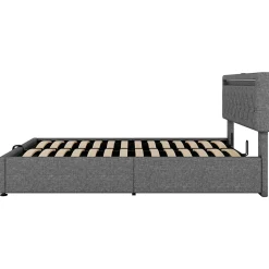 Enfant Fortuna lai Lit Plat 160x200cm, Rembourré, LED Ambiant, USB, Grande Capacité de Rangement, Blanc
