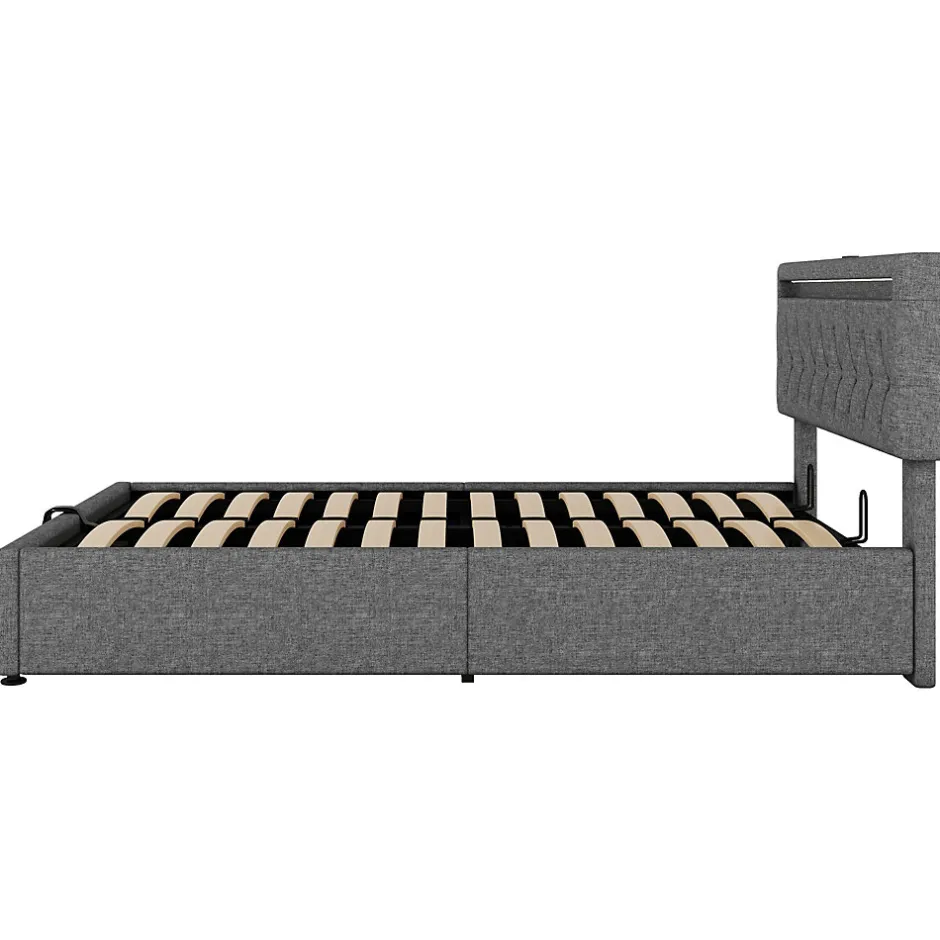 Enfant Fortuna lai Lit Plat 160x200cm, Rembourré, LED Ambiant, USB, Grande Capacité de Rangement, Blanc
