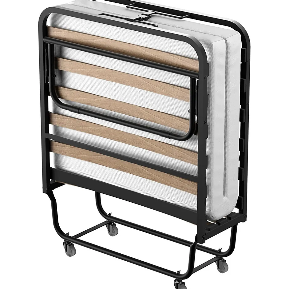 Teeno Lit Pliant 90x190 CM avec Matelas de 10cm, Lit Pliable 1 Personne Adulte, 4 roulettes, 2 Min Assembler Outlet