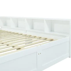Fortuna lai Lit Polster 140x200 cm avec rangement latéral, 2 lampes, prise USB, bois blanc, moderne