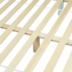 Fortuna lai Lit Polster 140x200 cm avec rangement latéral, 2 lampes, prise USB, bois blanc, moderne