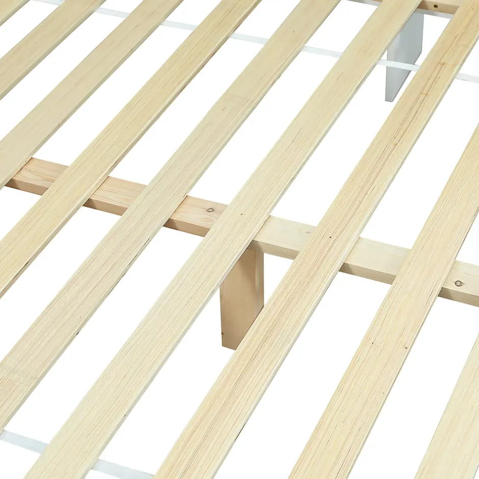 Fortuna lai Lit Polster 140x200 cm avec rangement latéral, 2 lampes, prise USB, bois blanc, moderne