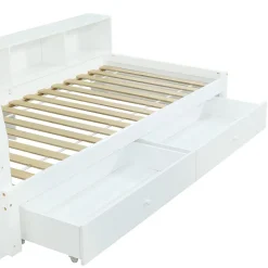 Fortuna lai Lit Polster 90x200 cm avec rangement latéral, 2 lampes, prise USB, bois blanc, design pratique Hot