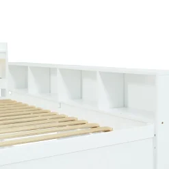 Fortuna lai Lit Polster 90x200 cm avec rangement latéral, 2 lampes, prise USB, bois blanc, design pratique Hot