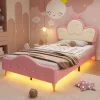 Enfant Fortuna lai Lit Polster 90x200 cm, tête couronne, LED, cadre métal, rose,blanc