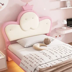 Enfant Fortuna lai Lit Polster 90x200 cm, tête couronne, LED, cadre métal, rose,blanc