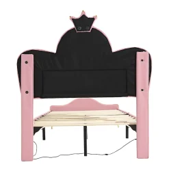 Enfant Fortuna lai Lit Polster 90x200 cm, tête couronne, LED, cadre métal, rose,blanc