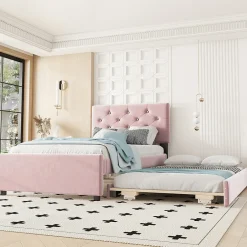 Enfant Fortuna lai Lit Polster 90x200cm, Avec Tiroirs, Samt, Design Minimaliste, Rose