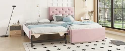 Enfant Fortuna lai Lit Polster 90x200cm, Avec Tiroirs, Samt, Design Minimaliste, Rose