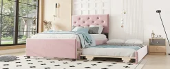 Enfant Fortuna lai Lit Polster 90x200cm, Avec Tiroirs, Samt, Design Minimaliste, Rose