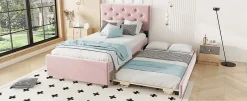 Enfant Fortuna lai Lit Polster 90x200cm, Avec Tiroirs, Samt, Design Minimaliste, Rose