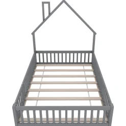 Enfant Fortuna lai Lit Polster 140x190cm, Lit Enfant, Maison, Tête Réglable, Pin, Gris