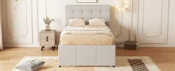 Fortuna lai Lit Polster 90x200cm, Lit Familial, Tiroirs, Lit Escamotable, Tête Réglable, Beige Online