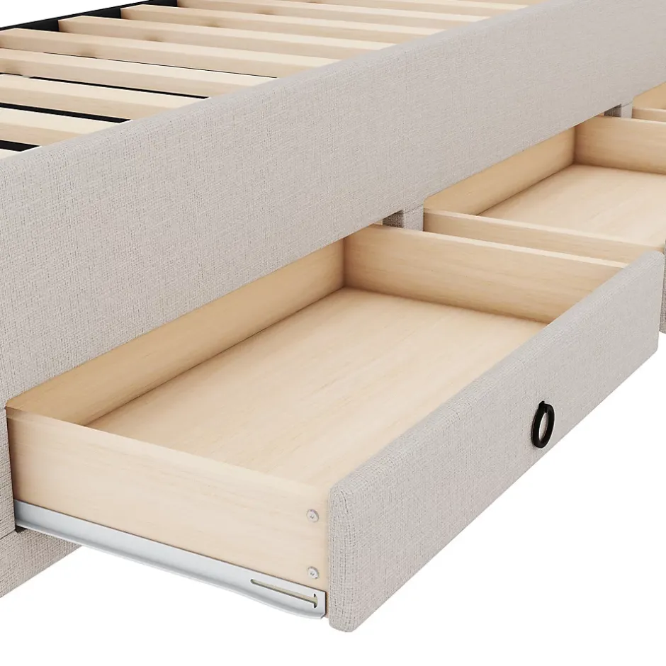 Fortuna lai Lit Polster 90x200cm, Lit Familial, Tiroirs, Lit Escamotable, Tête Réglable, Beige Online