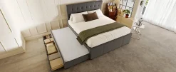 Enfant Fortuna lai Lit Polster 140x200cm, Lit Familial, Tête Réglable, Grand Rangement, Gris