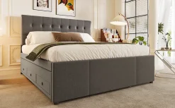 Enfant Fortuna lai Lit Polster 140x200cm, Lit Familial, Tête Réglable, Grand Rangement, Gris