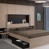 Vente-unique Lit pont 160 x 200 cm avec rangements - Avec LEDs - Coloris : Naturel et noir - VELONA