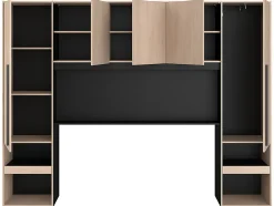Vente-unique Lit pont 160 x 200 cm avec rangements - Avec LEDs - Coloris : Naturel et noir - VELONA
