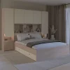 Vente-unique Lit pont 160 x 200 cm avec rangements - Avec LEDs - Coloris : Beige et naturel + Sommier + Matelas - DOMELITO