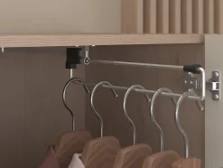 Vente-unique Lit pont 160 x 200 cm avec rangements - Avec LEDs - Coloris : Beige et naturel + Sommier + Matelas - DOMELITO